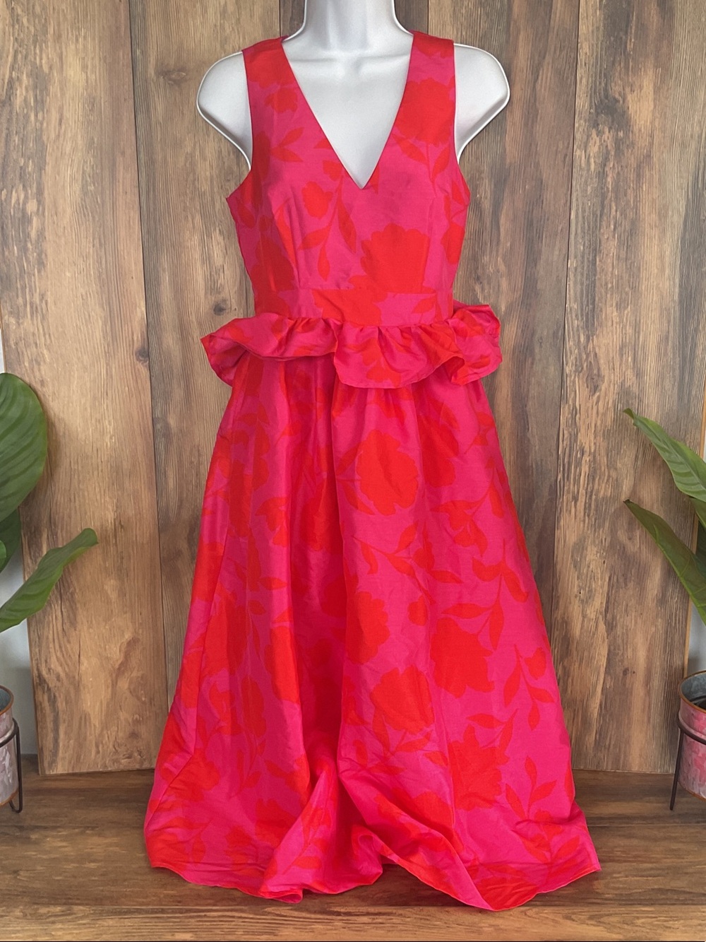 kate spade Pink and Red Floral Peplum Midi Dress NWT 0